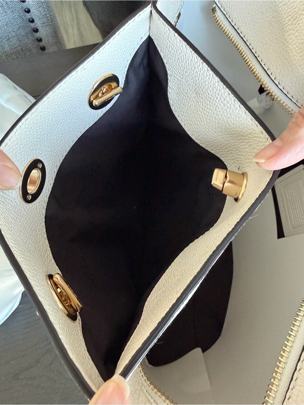 Coach White Pebble Leather Tote with Gold Chain Handles - Picture 9 of 11